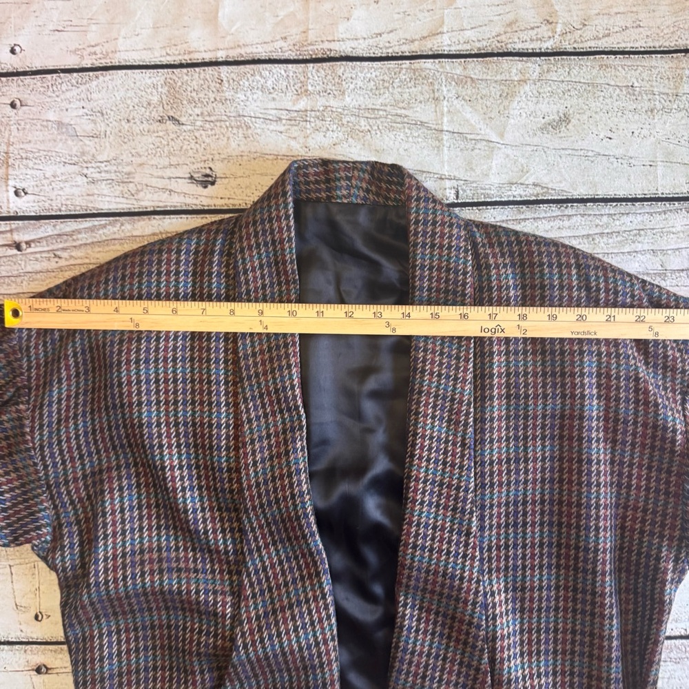 Vintage Tweed Houndstooth Blazer Shawl Collar Wool Feel Medium - Picture 15 of 16